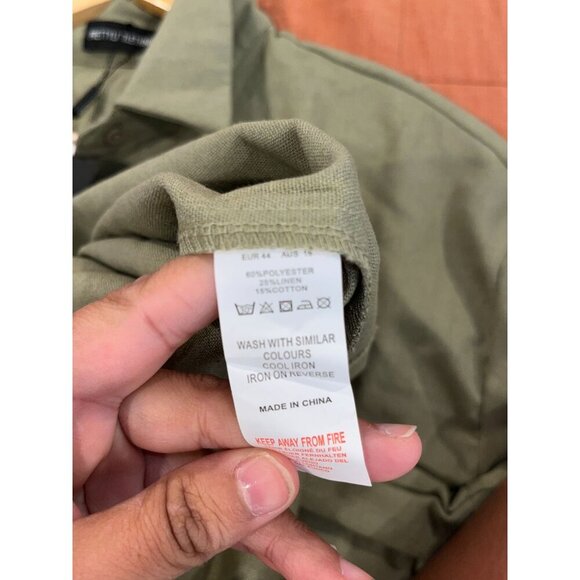 NWT PrettyLittleThing Khaki Linen Look Oversized Long Sleeve Playsuit Size 12 - Picture 13 of 13